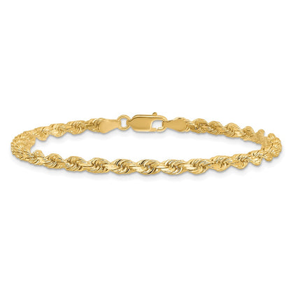 14k Yellow Gold 9 inch 3.5mm Diamond-cut Rope with Lobster Clasp Chain Bracelet