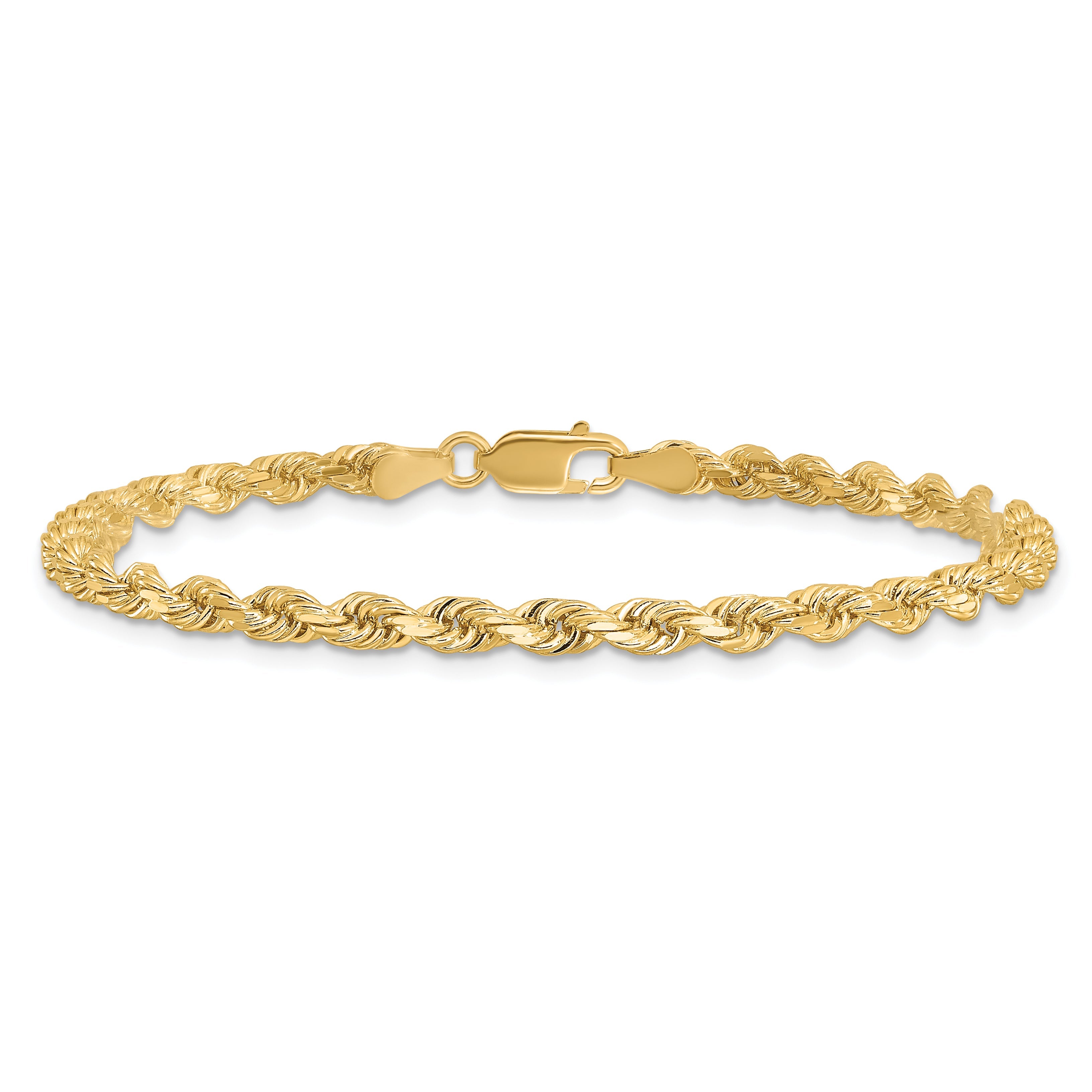 14k Yellow Gold 8 inch 3.5mm Diamond-cut Rope with Lobster Clasp Chain Bracelet
