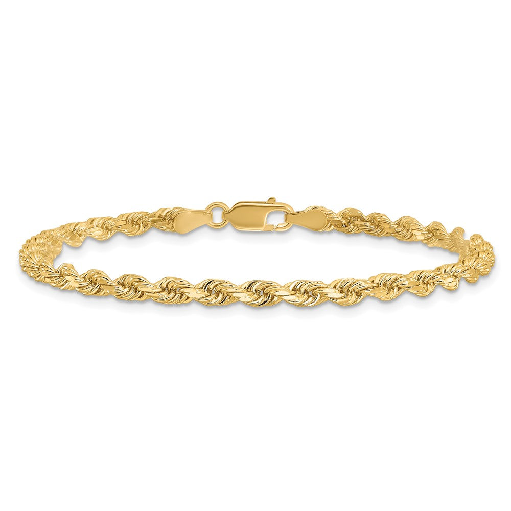 14k Yellow Gold 8 inch 3.5mm Diamond-cut Rope with Lobster Clasp Chain Bracelet