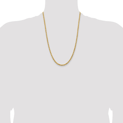 14k Yellow Gold 24 inch 3.75mm Diamond-cut Rope with Lobster Clasp Chain Necklace