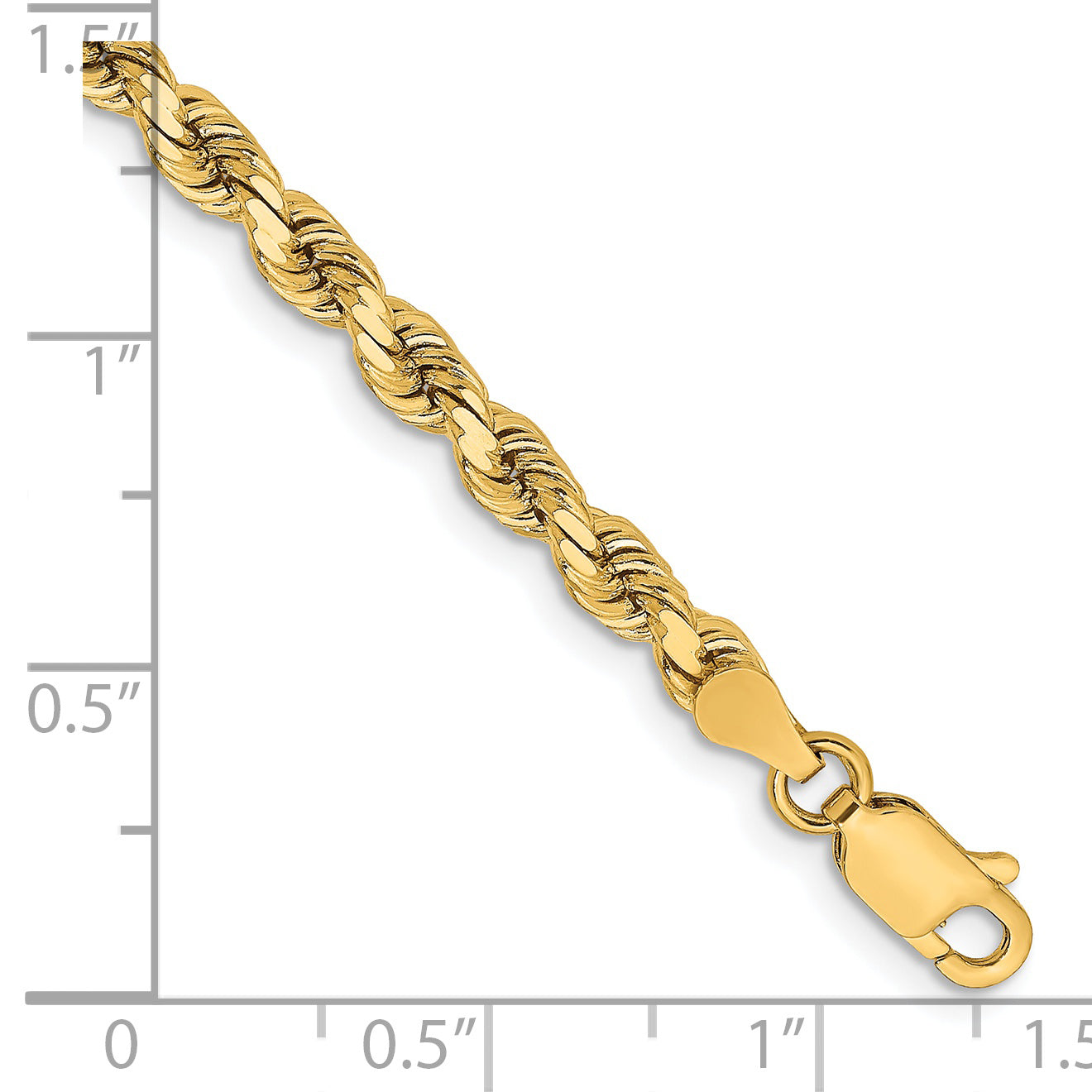 14k Yellow Gold 8 inch 3.75mm Diamond-cut Rope with Lobster Clasp Chain Bracelet