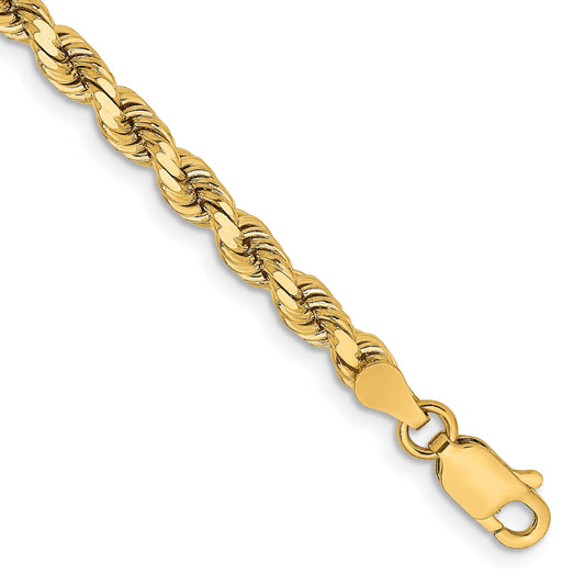 14k Yellow Gold 8 inch 3.75mm Diamond-cut Rope with Lobster Clasp Chain Bracelet