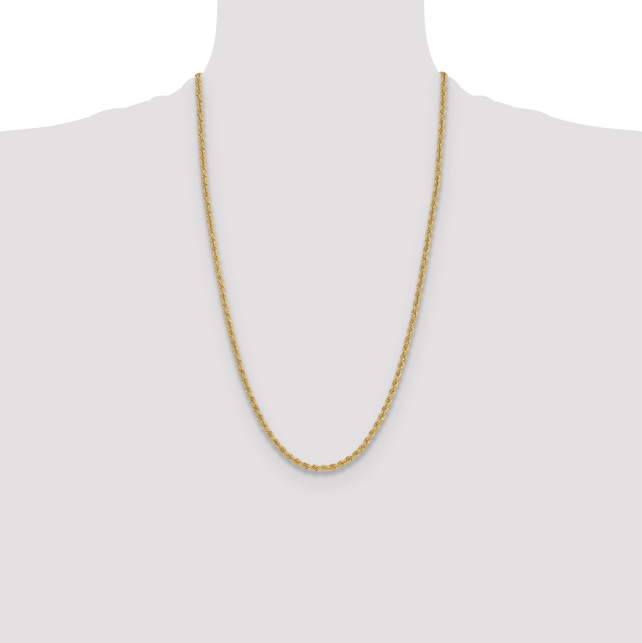 26 Inch 14k Yellow Gold 3.8mm Regular Rope Chain Necklace