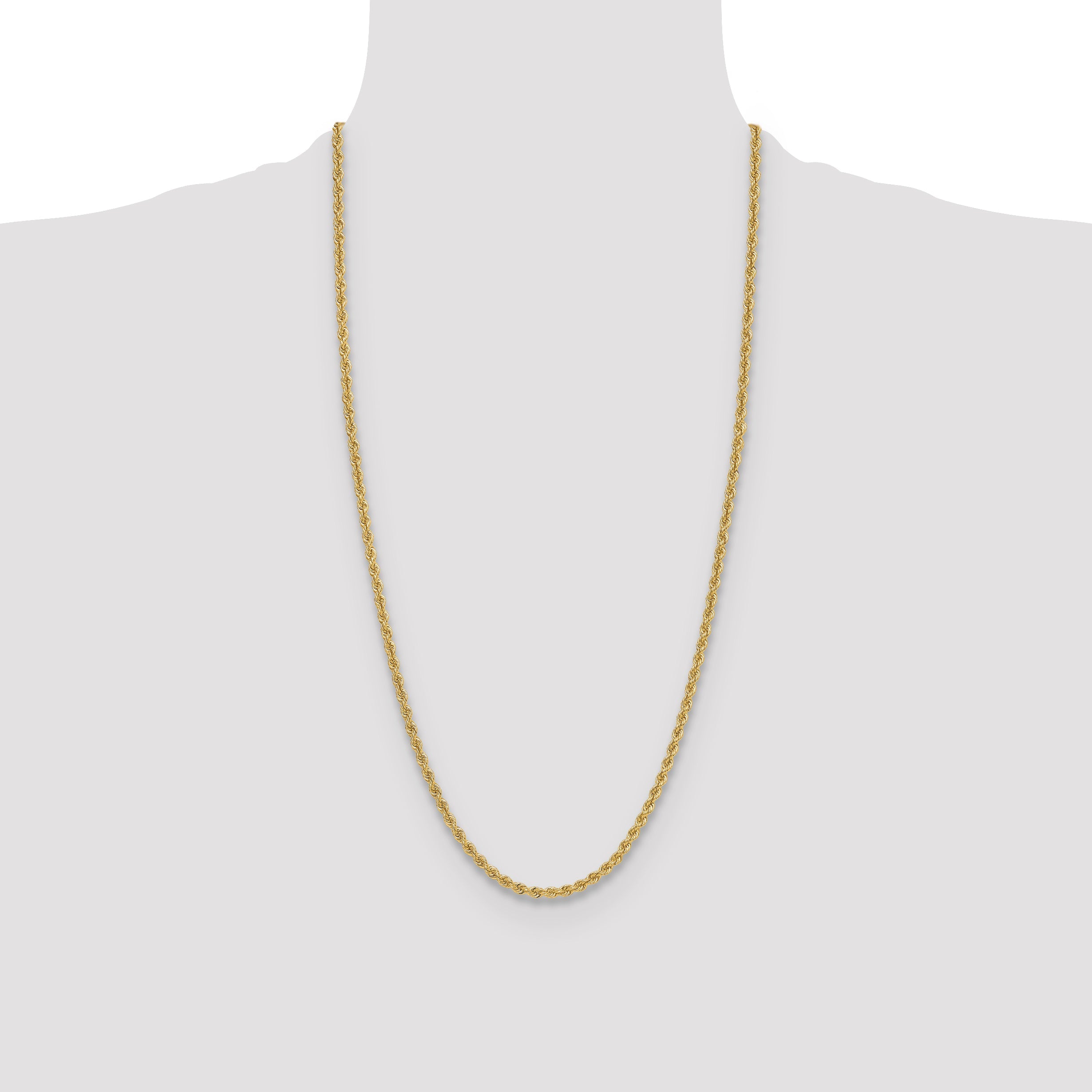 28 Inch 14k Yellow Gold 3.8mm Regular Rope Chain Necklace
