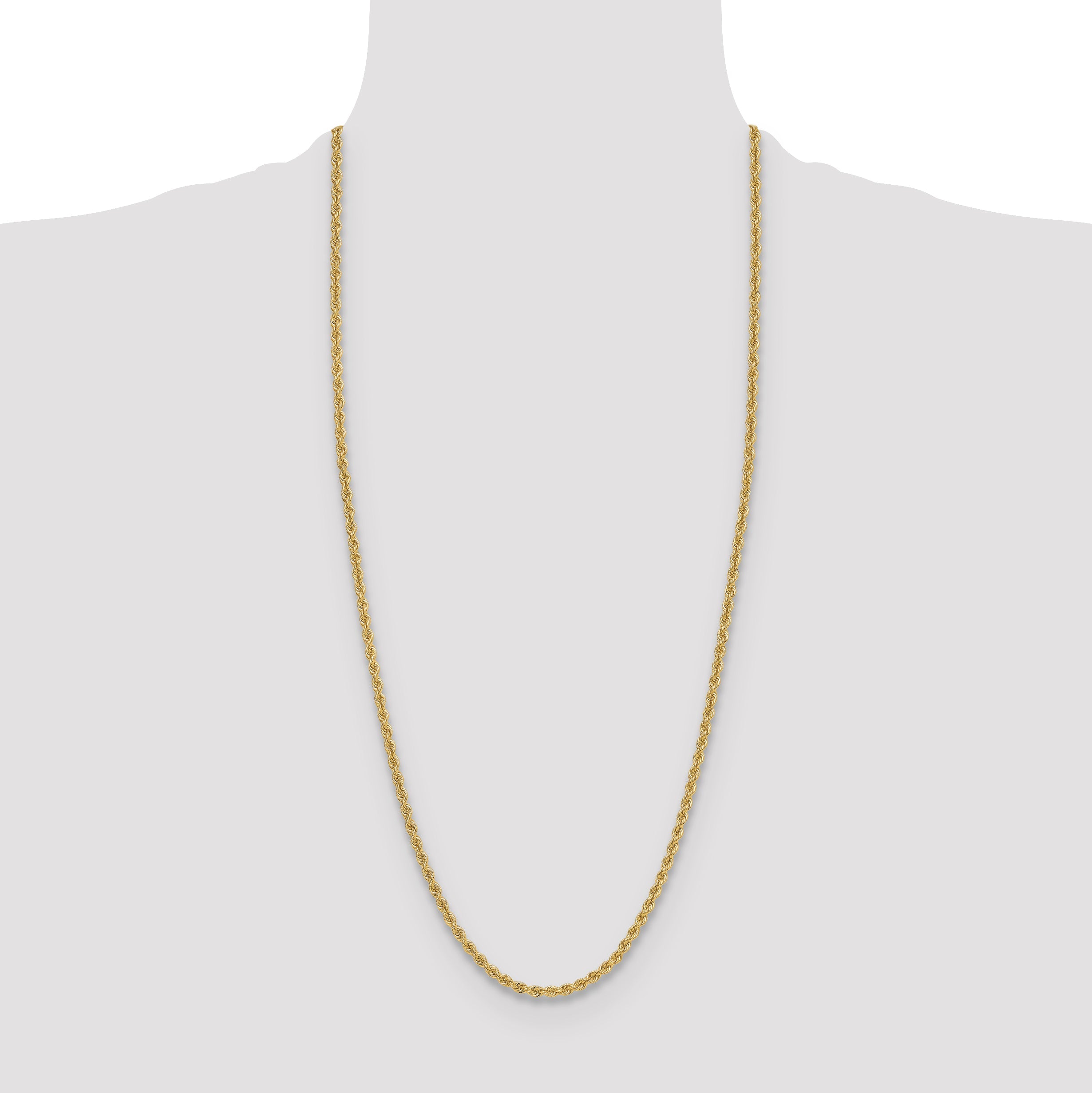 3 Inch 14k Yellow Gold 3.8mm Regular Rope Chain Necklace
