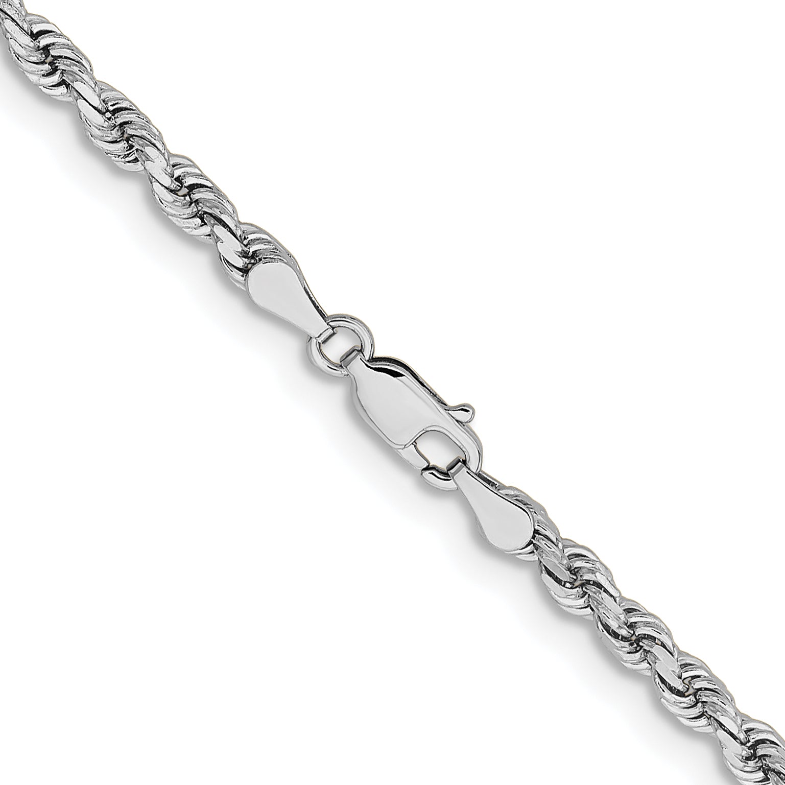 14k White Gold 30 inch 3.75mm Diamond-cut Rope with Lobster Clasp Chain Necklace