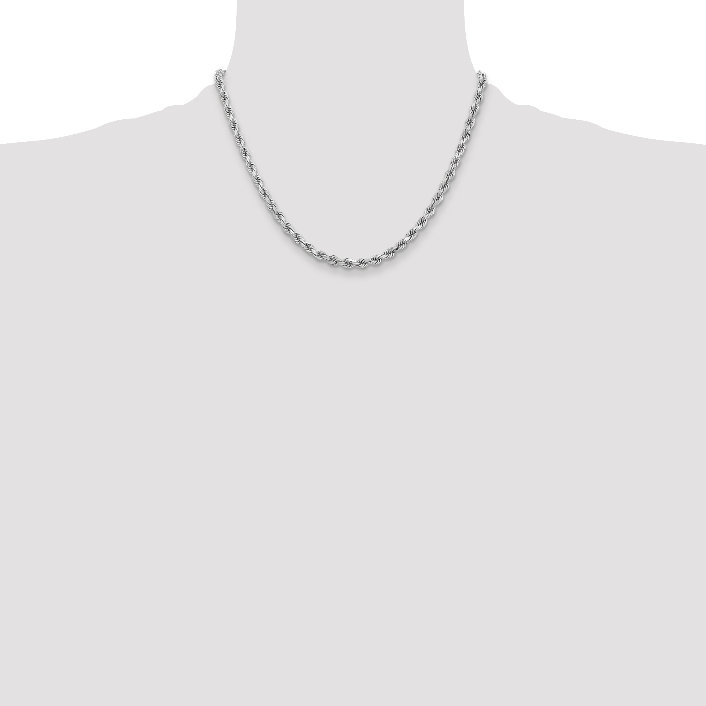 14k White Gold 18 inch 3.75mm Diamond-cut Rope with Lobster Clasp Chain Necklace