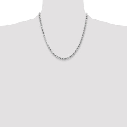 14k White Gold 20 inch 3.75mm Diamond-cut Rope with Lobster Clasp Chain Necklace