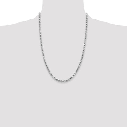 14k White Gold 24 inch 3.75mm Diamond-cut Rope with Lobster Clasp Chain Necklace