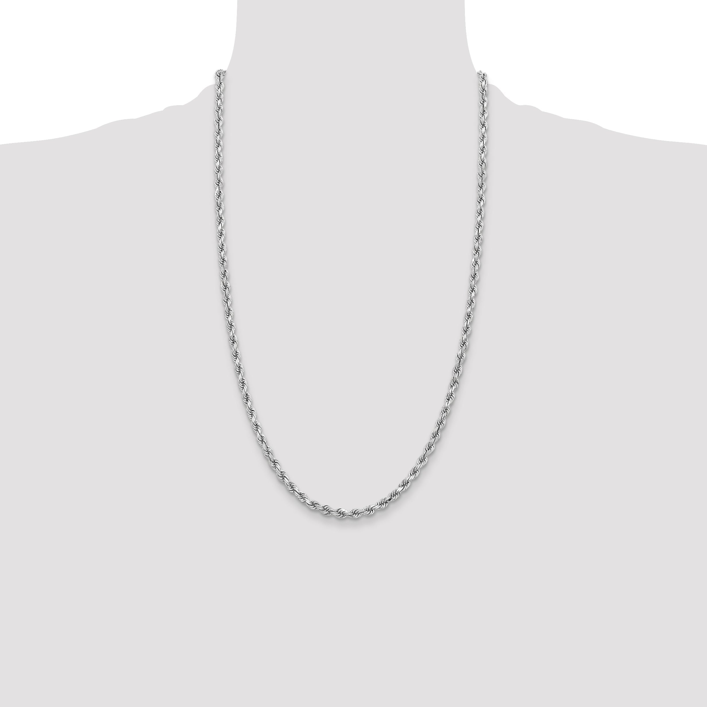 14k White Gold 26 inch 3.75mm Diamond-cut Rope with Lobster Clasp Chain Necklace