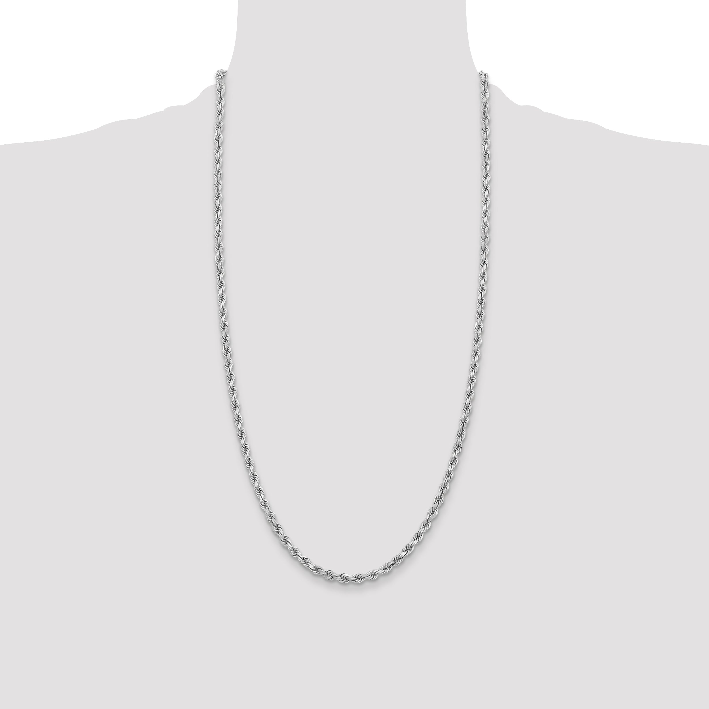 14k White Gold 28 inch 3.75mm Diamond-cut Rope with Lobster Clasp Chain Necklace