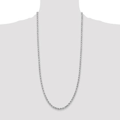 14k White Gold 30 inch 3.75mm Diamond-cut Rope with Lobster Clasp Chain Necklace