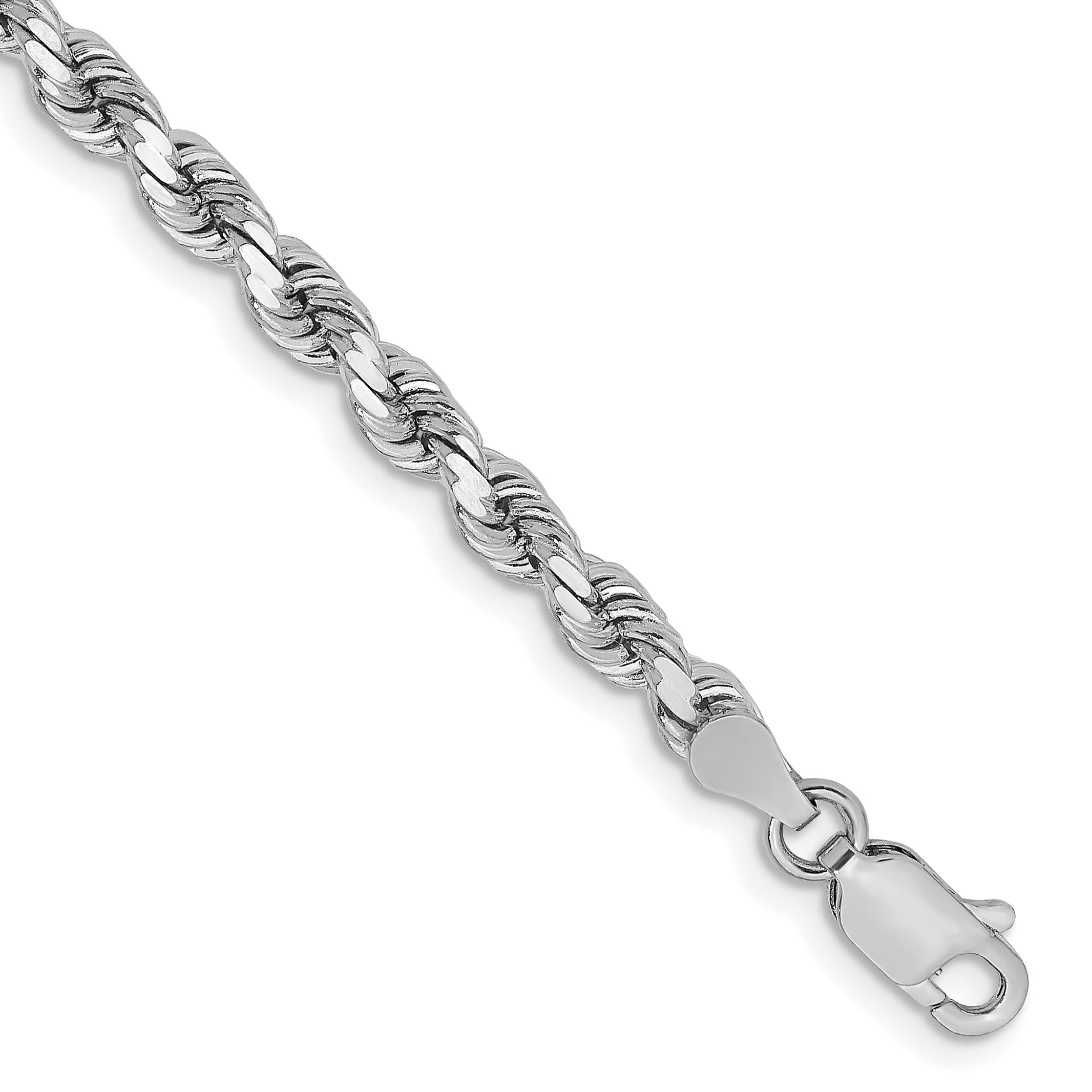14k White Gold 8 inch 3.75mm Diamond-cut Rope with Lobster Clasp Chain Bracelet