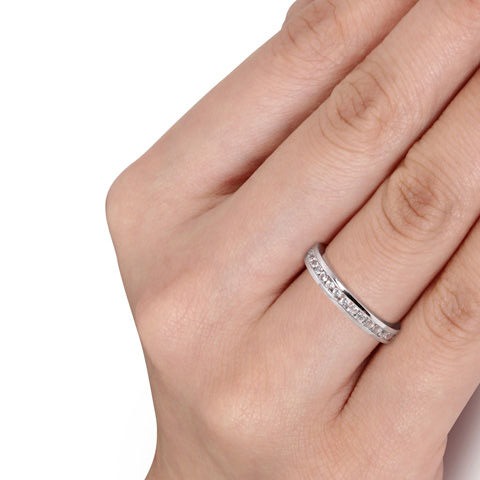 Lab-Created White Sapphire Channel-Set Eternity Band in 10K White Gold