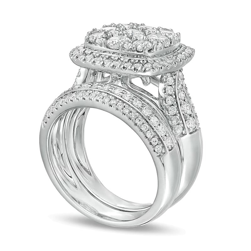 2.5 CT. TW Composite Diamond Cushion Frame Multi-Row Bridal Set in 10K White Gold
