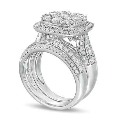 2.5 CT. TW Composite Diamond Cushion Frame Multi-Row Bridal Set in 10K White Gold