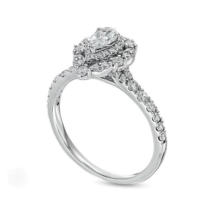 0.75 CT. TW Pear-Shaped Diamond Double Frame Engagement Ring in 14K White Gold
