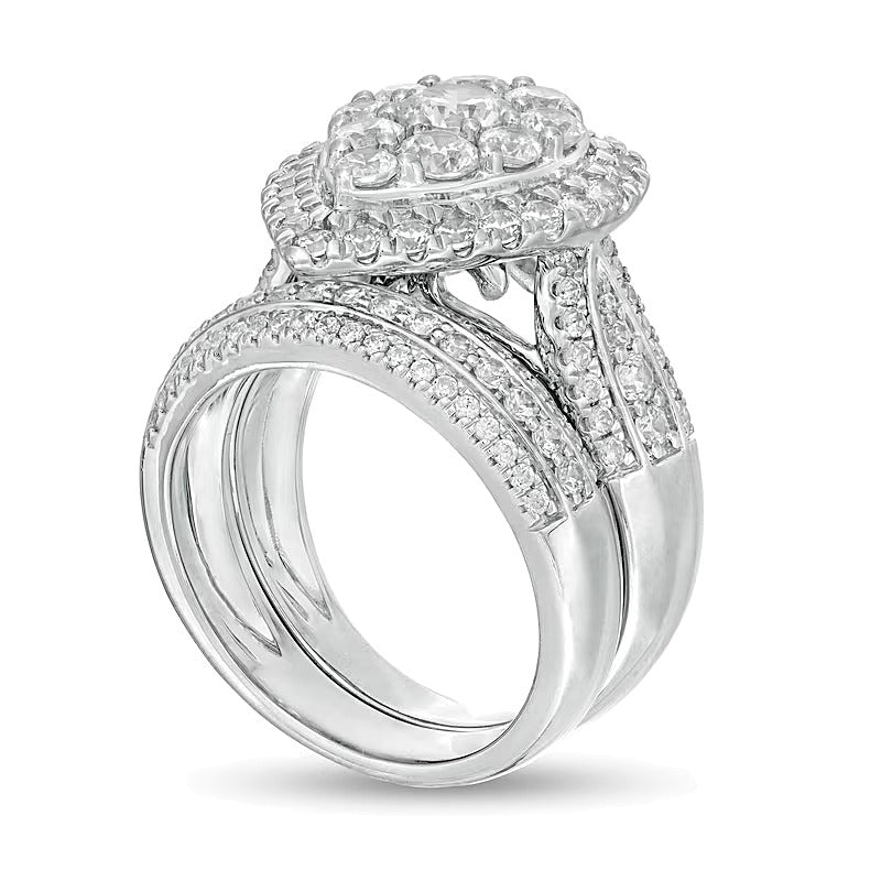 2.5 CT. TW Composite Diamond Pear-Shaped Multi-Row Bridal Set in 10K White Gold