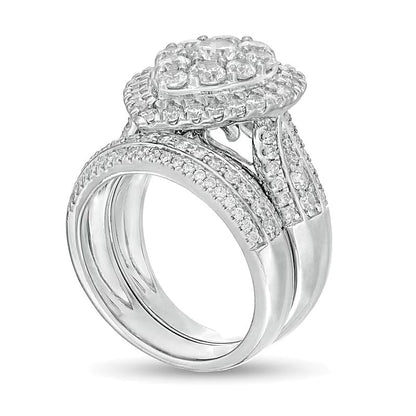 2.5 CT. TW Composite Diamond Pear-Shaped Multi-Row Bridal Set in 10K White Gold