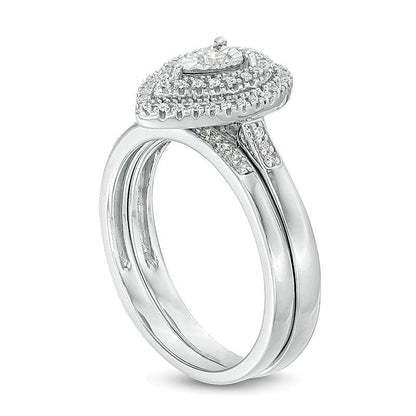 0.25 CT. TW Diamond Double Pear-Shaped Frame Bridal Set in Sterling Silver
