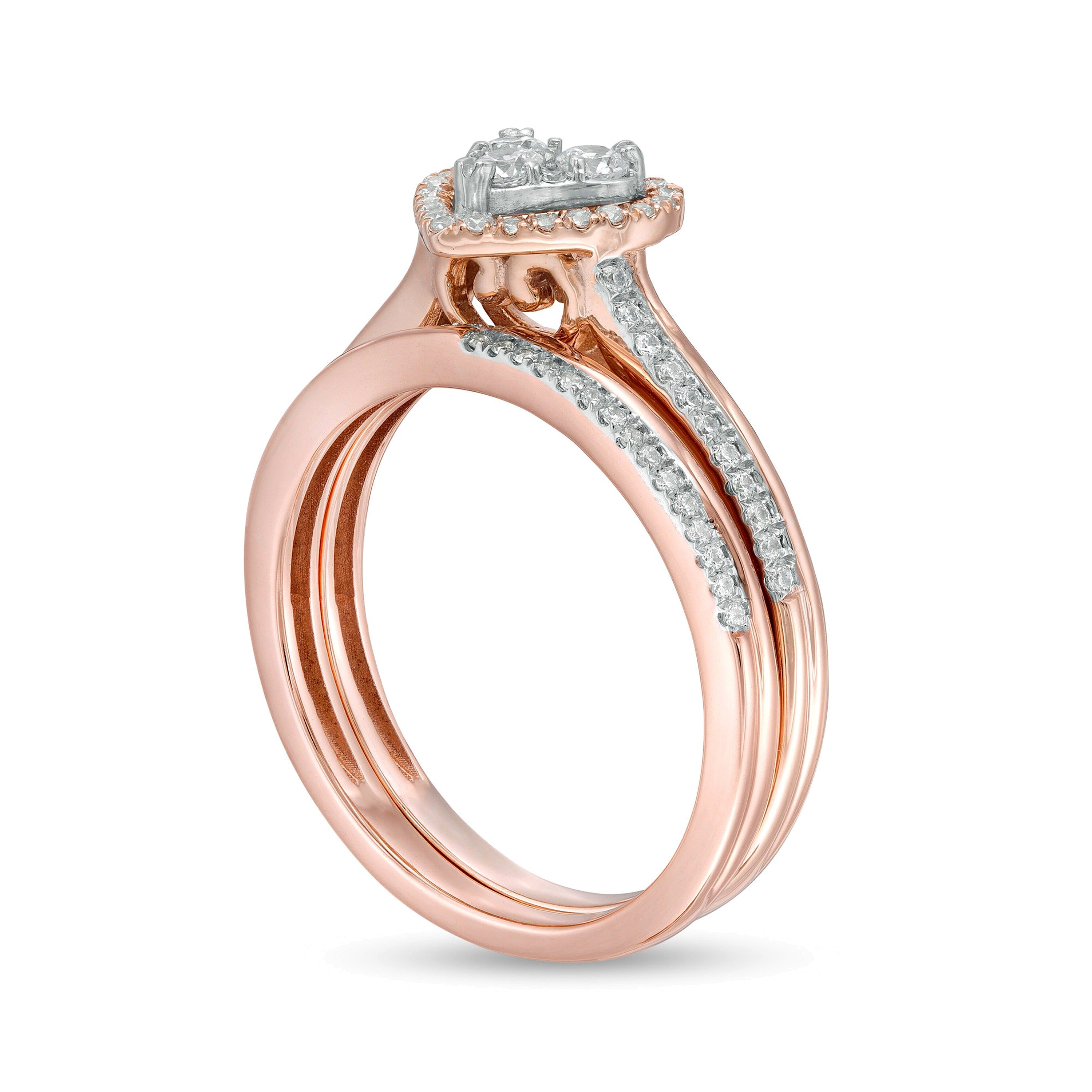 0.5 CT. TW Composite Diamond Heart-Shaped Frame Bridal Set in 10K Rose Gold