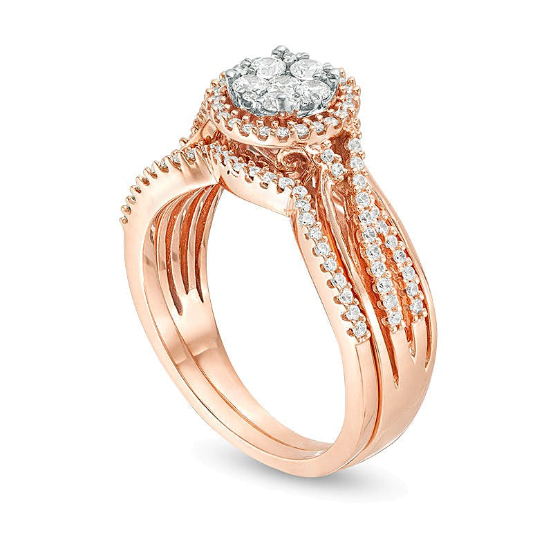 0.38 CT. TW Composite Diamond Crossover Shank Bridal Set in 10K Rose Gold