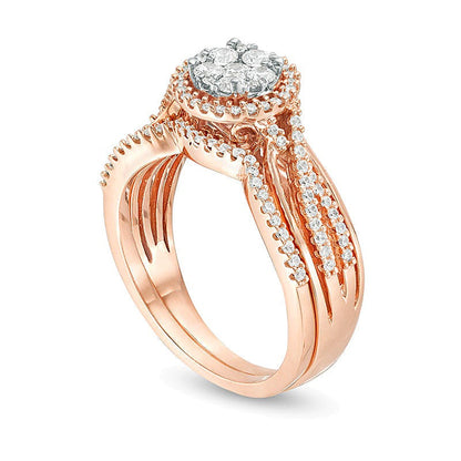 0.38 CT. TW Composite Diamond Crossover Shank Bridal Set in 10K Rose Gold