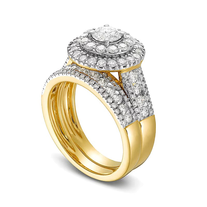 2.0 CT. TW Diamond Double Frame Triple Row Bridal Set in 10K Gold