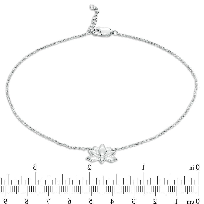Lotus Flower Anklet in Sterling Silver - 10"