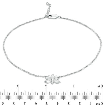 Lotus Flower Anklet in Sterling Silver - 10"