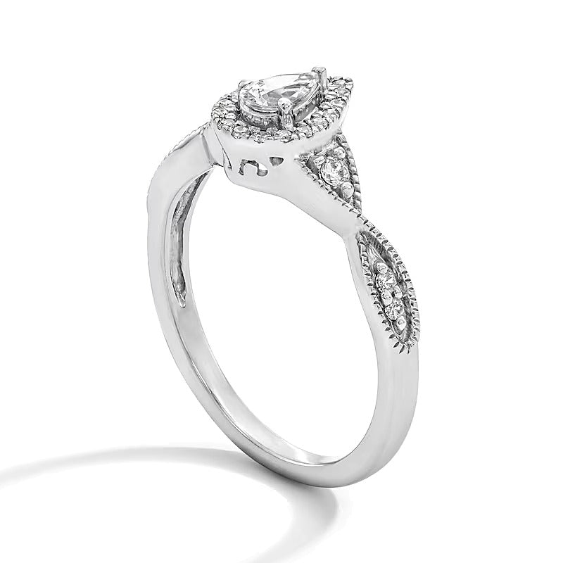 0.33 CT. TW Pear-Shaped Lab-Grown Diamond Twist Shank Promise Ring in Sterling Silver (F/SI2)