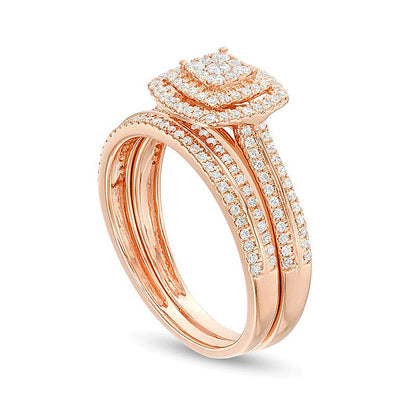 0.5 CT. TW Composite Diamond Double Cushion Frame Bridal Set in 10K Rose Gold