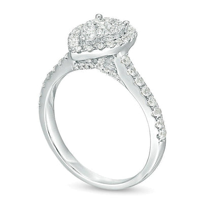 0.75 CT. TW Composite Diamond Pear-Shaped Frame Engagement Ring in 10K White Gold