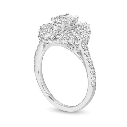 1.25 CT. TW Composite Diamond Oval Starburst Frame Ring in 14K White Gold