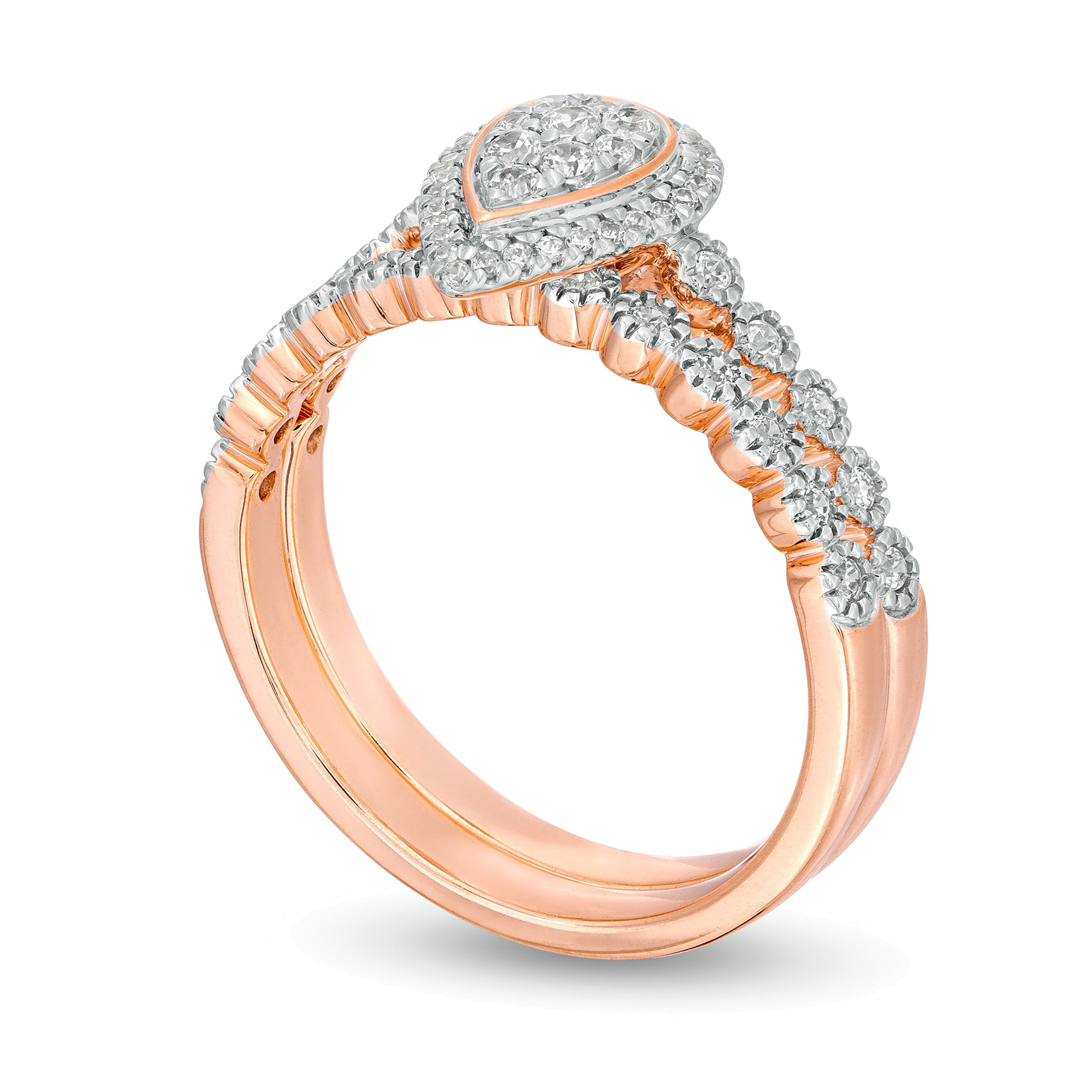 0.33 CT. TW Composite Diamond Pear-Shaped Frame Bridal Set in 10K Rose Gold