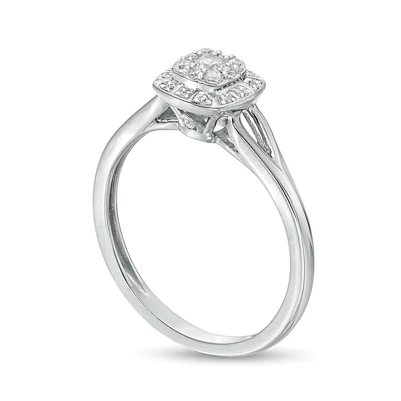 0.2 CT. TW Cushion-Shaped Multi-Diamond Frame Split Shank Promise Ring in 10K White Gold