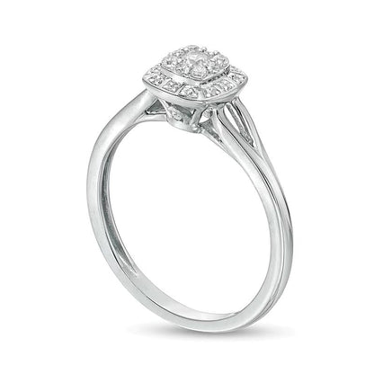 0.2 CT. TW Cushion-Shaped Multi-Diamond Frame Split Shank Promise Ring in 10K White Gold