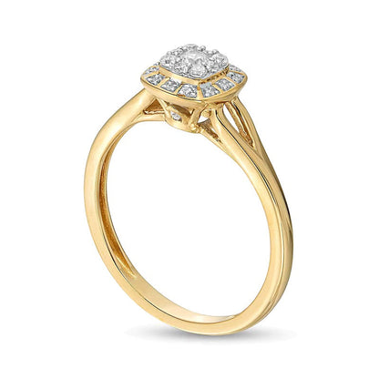 0.2 CT. TW Cushion-Shaped Multi-Diamond Frame Split Shank Promise Ring in 10K Gold