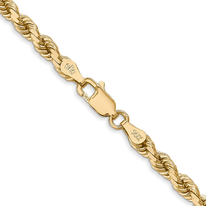 14k Yellow Gold 24 inch 4mm Diamond-cut Rope with Lobster Clasp Chain Necklace
