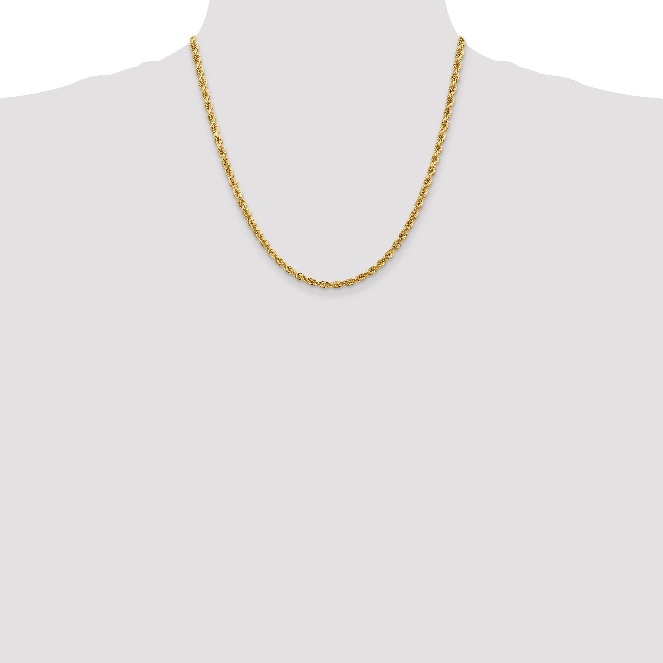 14k Yellow Gold 20 inch 4mm Diamond-cut Rope with Lobster Clasp Chain Necklace