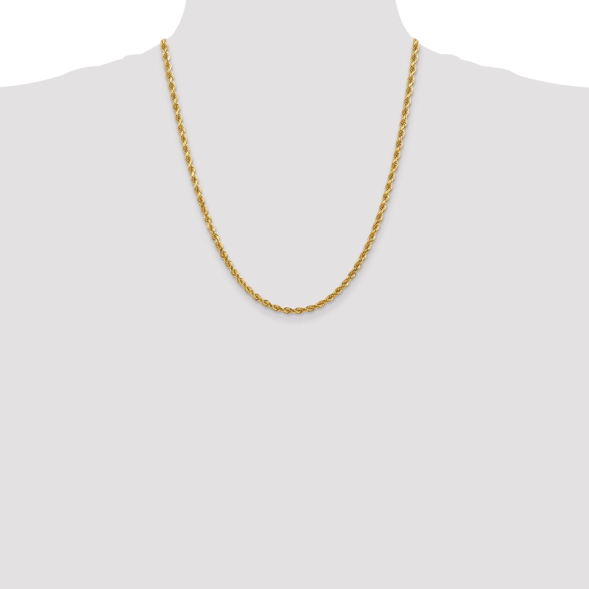 14k Yellow Gold 22 inch 4mm Diamond-cut Rope with Lobster Clasp Chain Necklace