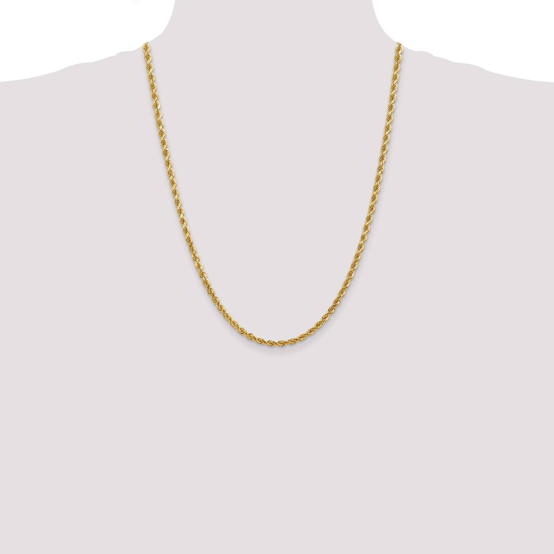 14k Yellow Gold 24 inch 4mm Diamond-cut Rope with Lobster Clasp Chain Necklace