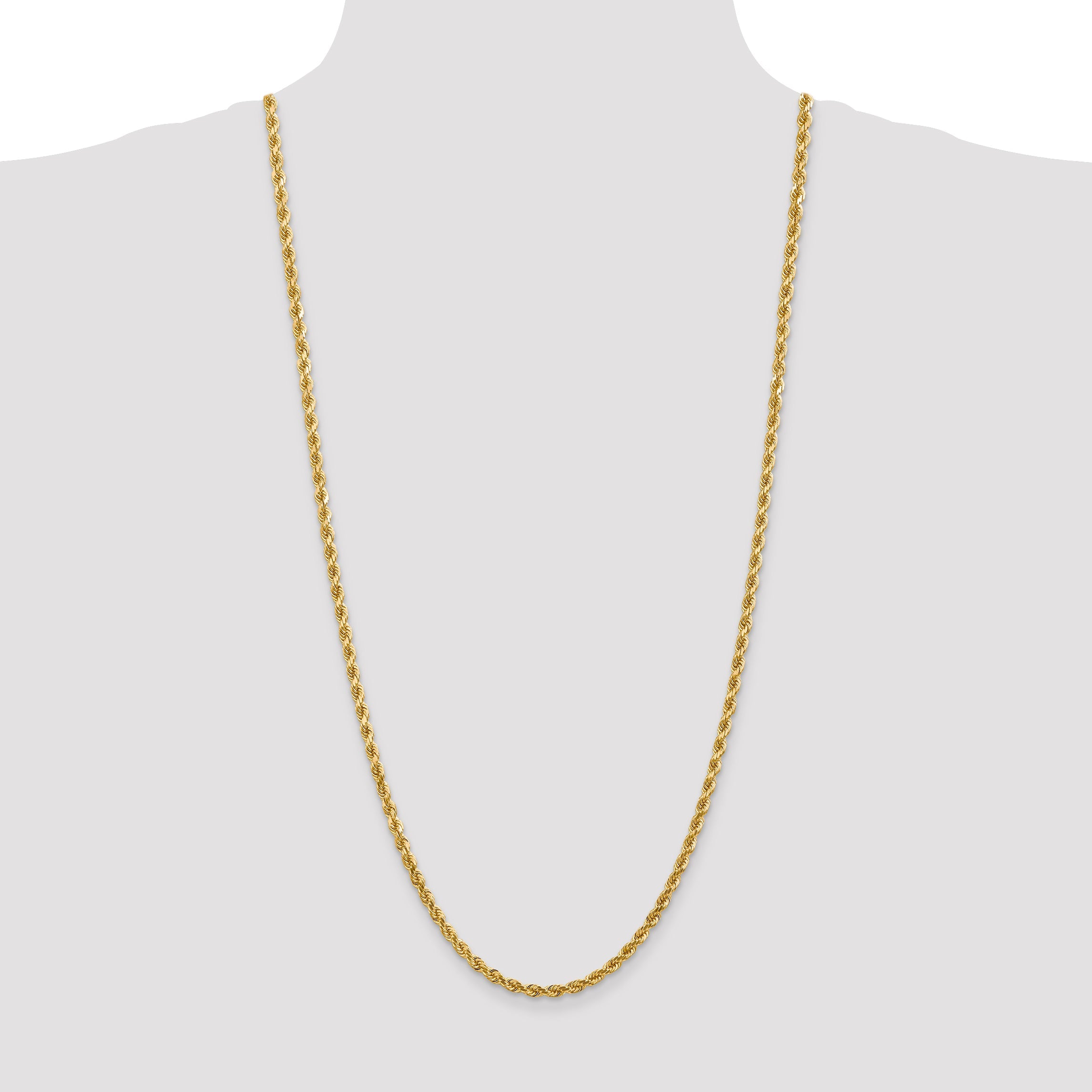 14k Yellow Gold 30 inch 4mm Diamond-cut Rope with Lobster Clasp Chain Necklace