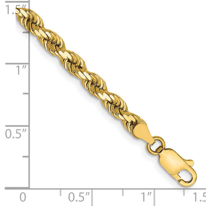 14k Yellow Gold 7 inch 4mm Diamond-cut Rope with Lobster Clasp Chain Bracelet
