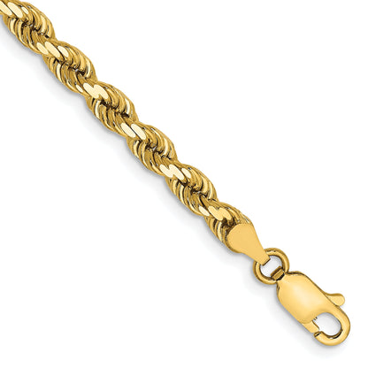 14k Yellow Gold 9 inch 4mm Diamond-cut Rope with Lobster Clasp Chain Bracelet