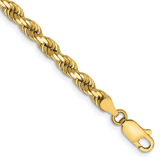 14k Yellow Gold 9 inch 4mm Diamond-cut Rope with Lobster Clasp Chain Bracelet