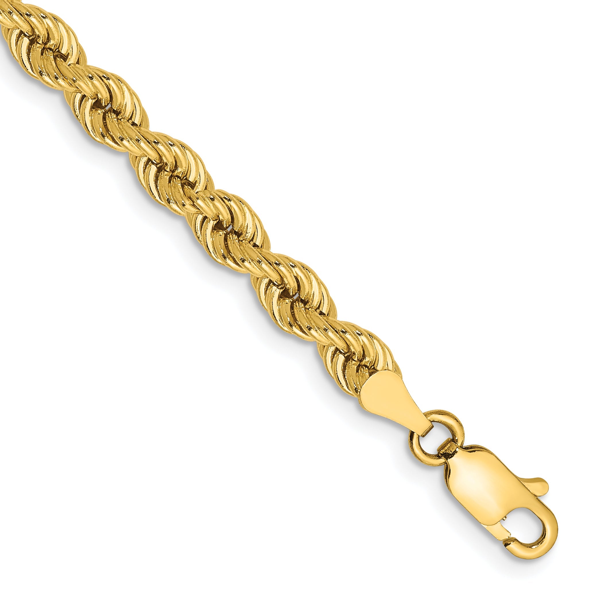 14k Yellow Gold 9 inch 4mm Regular Rope with Lobster Clasp Chain Bracelet