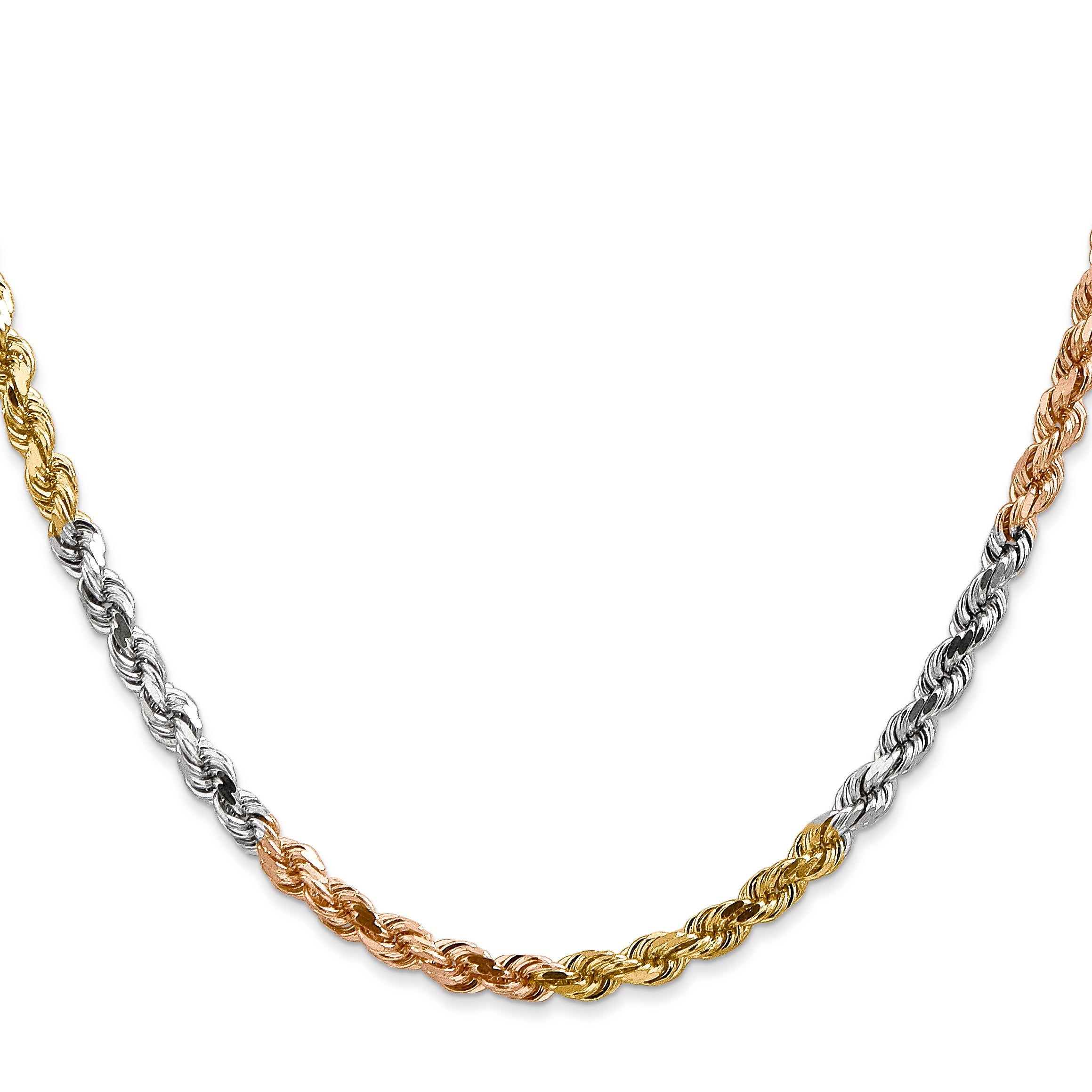 22 Inch 14k Tri-Color 4mm D/C Rope Chain Necklace