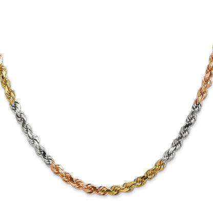 14k Tri-Color Tri-colored 24 inch 4mm Diamond-cut Rope with Lobster Clasp Chain Necklace