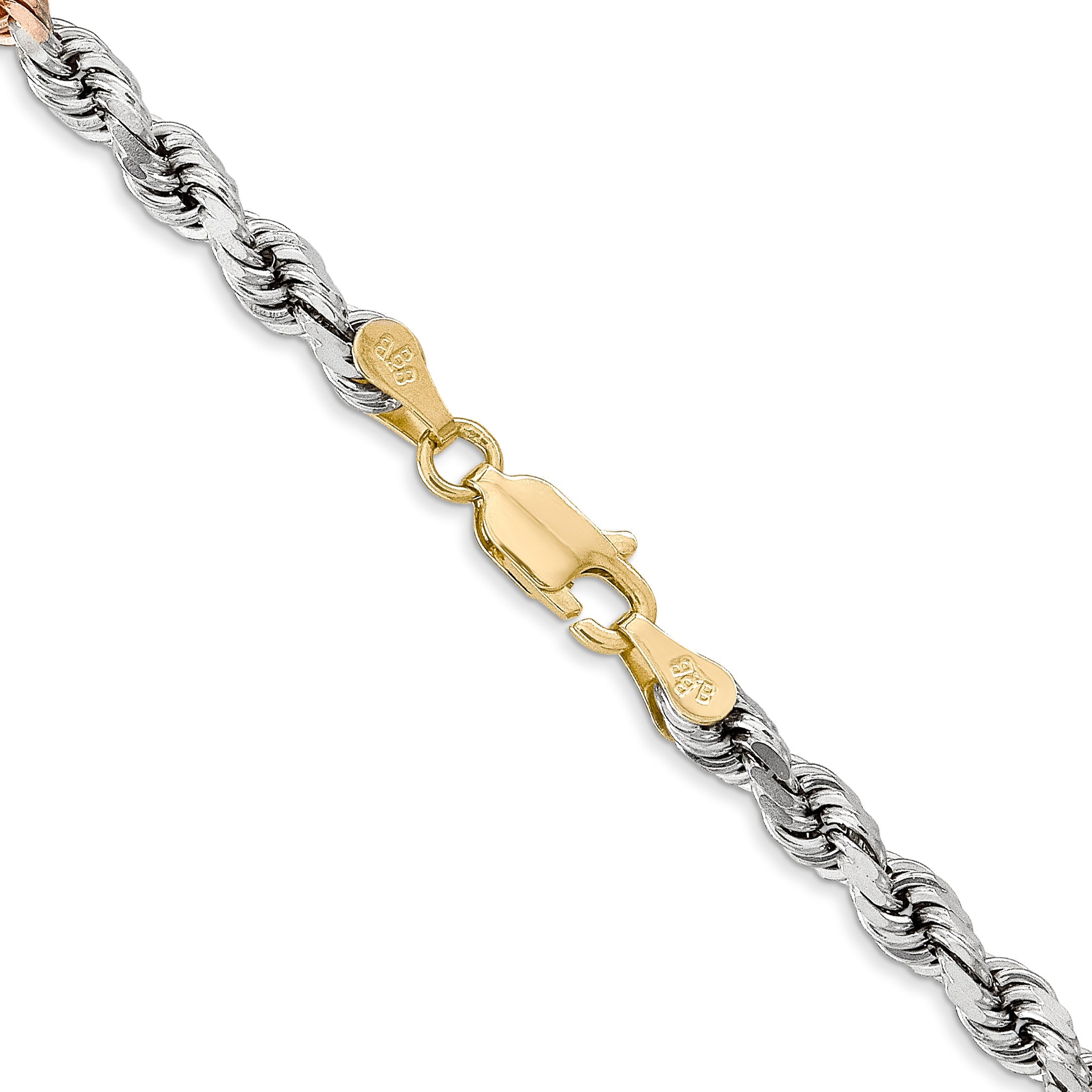 14k Tri-Color Tri-colored 18 inch 4mm Diamond-cut Rope with Lobster Clasp Chain Necklace